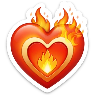 Red heart with the letter R inside of it and some fire sticker