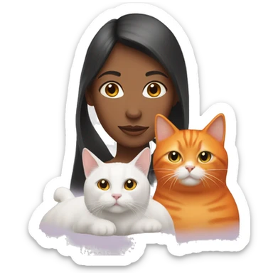girl with two cats, one orange cat and one white cat sticker