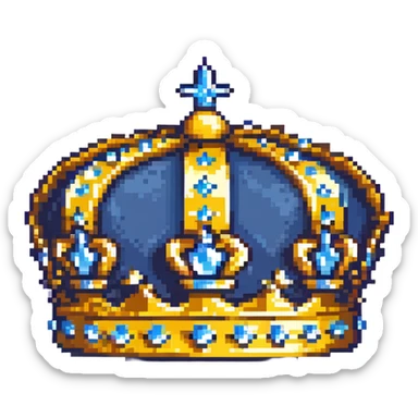 A navy blue king's crown with diamond gems and gold accents sticker