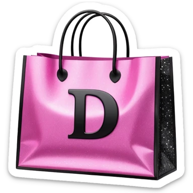 PINK GLITTER SHOPPING BAGS WITH A LETTER D IN THE MIDLLE IN COLOUR BLACK WITH GLITTER TOO  sticker