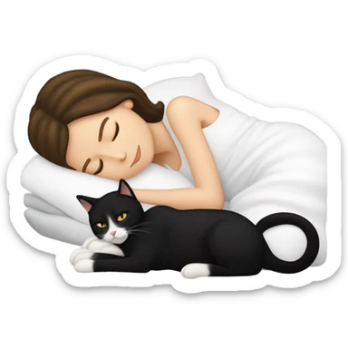 Brunette white girl sleeping with one black cat and one calico cat sticker