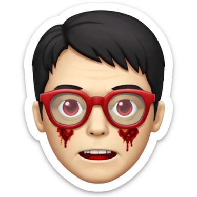 zombie black hair with big red glasses sticker