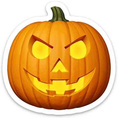 single Halloween pumpkin, carved jack-o'-lantern face, glowing inside, isolated on white background, high detail, soft natural lighting, no text, no watermark --ar 1:1 --v 6
 sticker