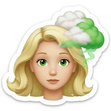 A sideways woman with blonde hair farting green gas sticker