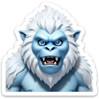 Cinematic Realistic WoW Yeti Portrait, head tilted dramatically with an exaggeratedly amused expression, blending epic primal power with an unexpected hint of playfulness. His robust, shaggy fur and expressive ice-blue eyes are rendered with lifelike texture and dynamic, frosty lighting, high shine, dramatic yet whimsical, capturing the essence of a yeti whose epic might is softened by a mischievous glint. sticker