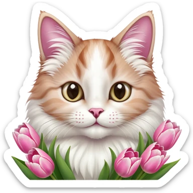 cat with pink and white tulips sticker