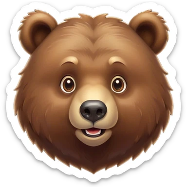 Cinematic Cute Grizzly Bear Portrait Emoji, Head tilted playfully and inquisitively, featuring a dense, rugged deep brown fur with a gentle, curious expression in round, sparkling eyes, Simplified yet irresistibly adorable features, highly detailed, glowing with a warm, friendly glow, high shine, affectionate and surprisingly gentle, stylized with a touch of wild whimsy, bright and endearing, soft glowing outline, capturing the essence of a mischievous yet loving bear, so playful it feels like it could amble out of the screen and into your arms! sticker