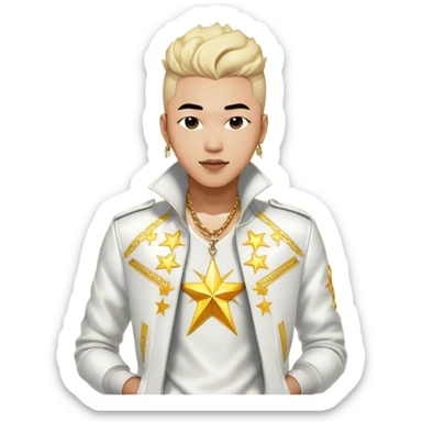 Cinematic Realistic portrait of Sơn Tùng M‑TP, shown as a dynamic pop star with a modern, stylish look and detailed contemporary clothing, illuminated by vibrant, energetic lighting that highlights his star power sticker