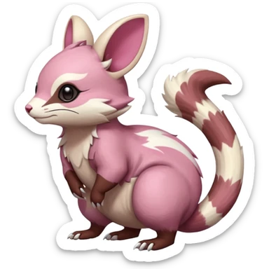 Rare realistic brown-scaled pink, white beige edgy badass epic pretty beautiful handsome gorgeous aesthetic colorful vibrant Vernid-Minccino-Cinccino-Furret-Linoone-Amaura-species-Fakemon-creature by LiLaiRa, random markings, (full body) sticker