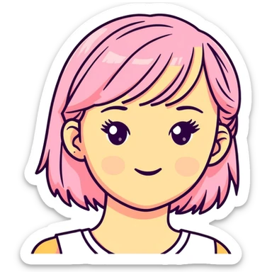 cute girl face in pastel colors, cartoonish sticker
