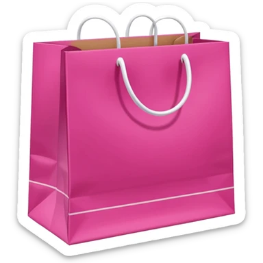 Fuchsia pink paper bag with white handles, repeating 'DRUNI' pattern in light pink and a vertical white 'DRUNI' in the center, iOS emoji style, shiny and realistic. sticker