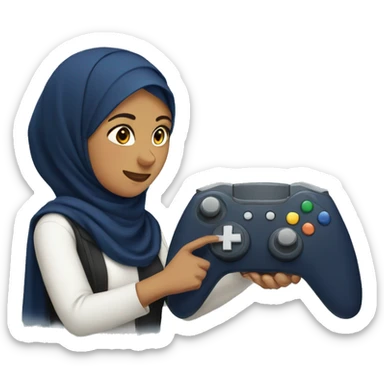 muslim girl in navy hijab playing video games sticker