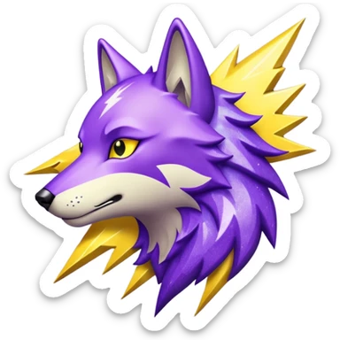 Purple wolf with a yellow lightning bolt emanating from its eyes. Glitter texture everywhere. sticker