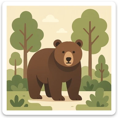 Flat design style grizzly bear in the forest sticker