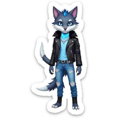 Kawaii dark cool edgy fantasy ethereal feline-vernid-sergal-fursona animal creature with a tufted tail full body sticker