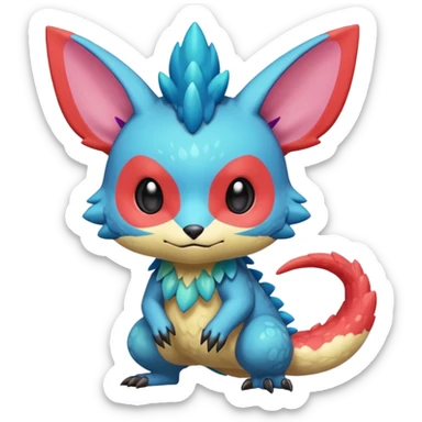 randomly colored cute kawaii adorable chibi colorful edgy anthropomorphic painted Fakémon-Pokémon-Trico-Vernid-creature sticker