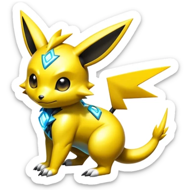 Shiny Futuristic Colorful Cyber-Pichu-Raichu-Renamon-Zeraora-hybrid-creature sticker