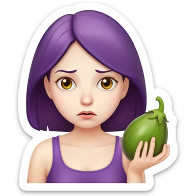 annoyed girl with eggplant sticker