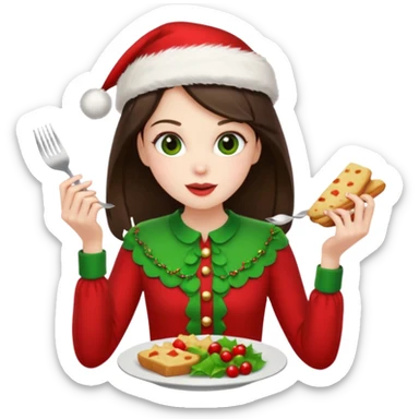 brunette christmas character eating lunch sticker