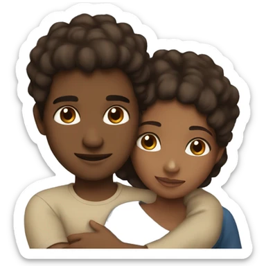 Brown girl cuddling with brown boy blue eyed sticker