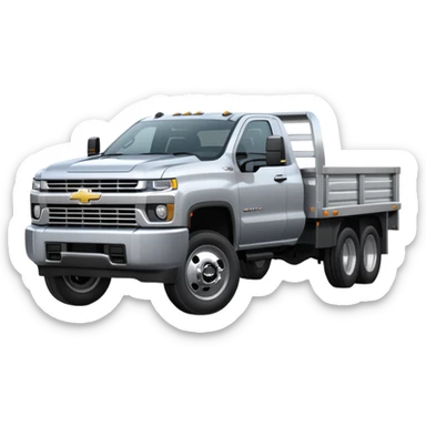 A silver 2020 Chevrolet 3500 dually with a silver flatbed  sticker