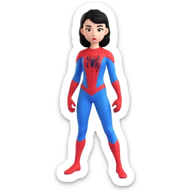 girl in a Spiderman costume, black hair, standing heroically sticker