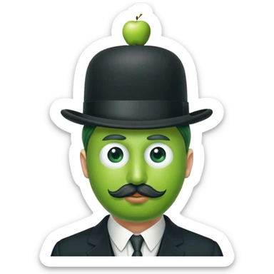 Magritte “the son of man” with green apple instead of head sticker