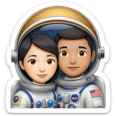 Asian Astronaut couple cuddling  sticker