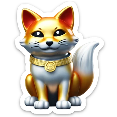 fully chrome fox statue in the form of maneki neko sticker