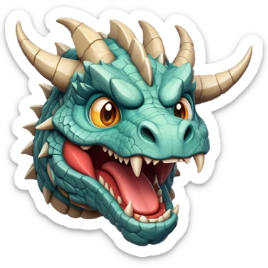 Cinematic Comical Giant Rock Dragon Portrait Emoji, Head tilted dramatically with an exaggeratedly amused expression, featuring a striking, chiseled body with bold stone textures and wide, expressive eyes brimming with playful geologic mischief; rendered with vivid, lifelike detail and dynamic, natural shadows, high shine, dramatic yet humorous, styled with an air of cheeky ancient solidity, soft glowing outline, capturing the essence of a spirited and over‐the‐top stone giant that looks ready to rumble with timeless mirth! sticker