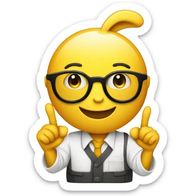 create a nerd smiley emoji yellow circle who has glasses bunny fangs and he has a extra hand with a finger up  sticker