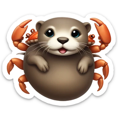 really cute otter on its back with a crab sticker