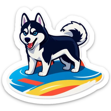 Husky surfing on a bed  sticker