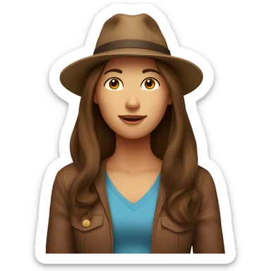 Mom with long brown hair and son with a hat sticker