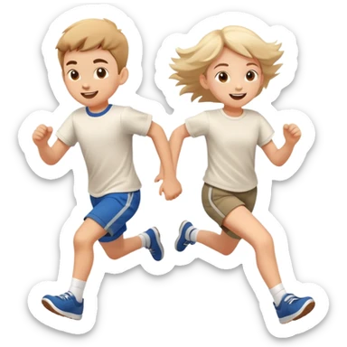 two children running together, happy and playful, motion blur sticker