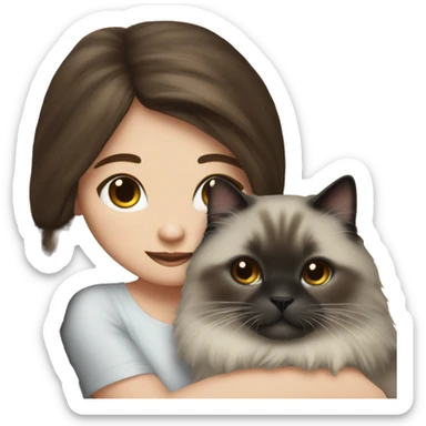 Brunette girl close up snuggling seal point ragdoll cat sticker