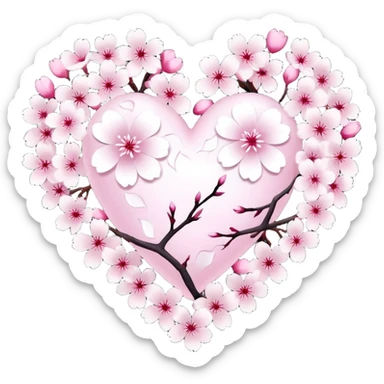 halloween sakura heart, heart made of white sakura petals with pink accents sticker