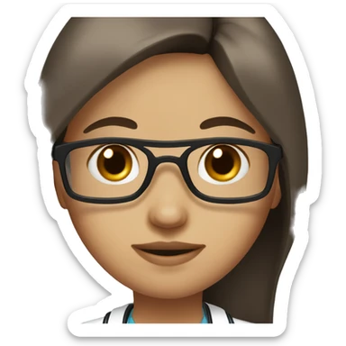 doctor, girl, long straight brown hair, blak eyes, glasses sticker