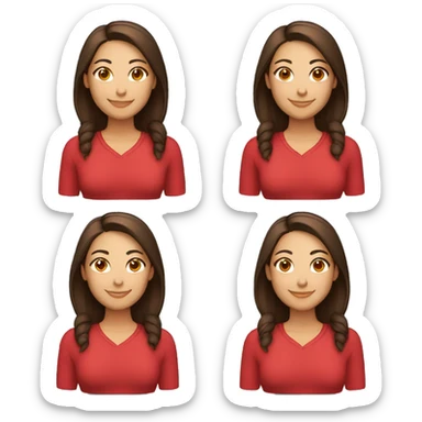 smiling woman with light to medium skin, straight dark brown hair with middle part red shirt  sticker