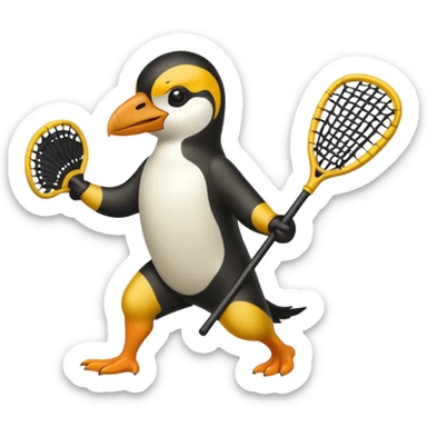 Macaroni penguin playing lacrosse sticker