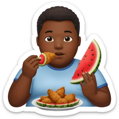 A big fat black boy eating chicken and watermelon sticker