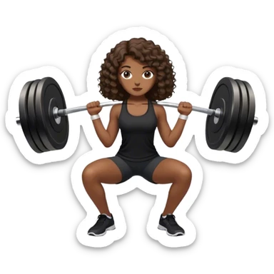 mulher branca com cabelo cacheado longo castanho com top e shorts preto fazendo agachamento com peso sticker