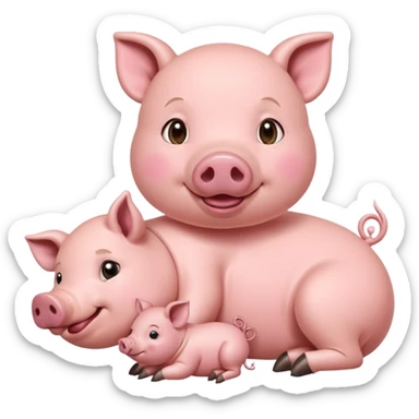 mother pig laying down while piglets nurse from its teats sticker
