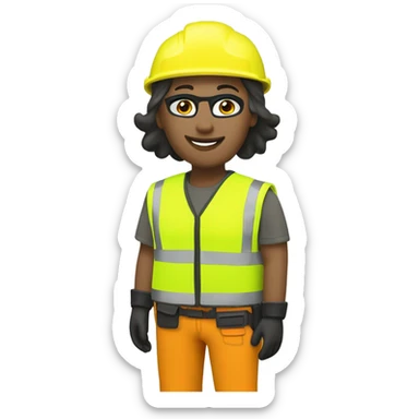 Livvy Dunne is a construction worker wearing a neon yellow reflective safety vest, neon yellow reflective pants, hard hat, tool belt, ear muffs, patriotic face mask. she also a patriotic patch on the vest sticker