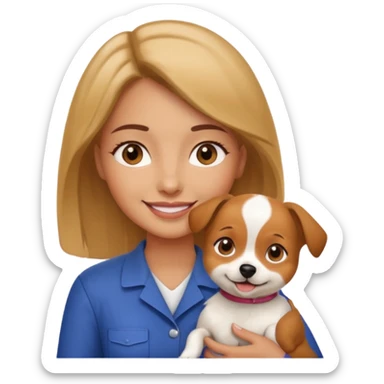 a woman vet holding a small dog sticker