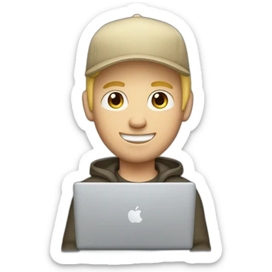 blonde guy wearing a cap with a mac book pro sticker
