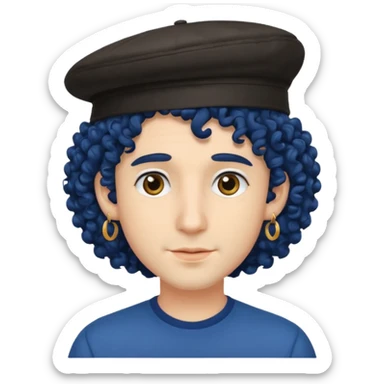 dark blue haired man curly hair and big earrings and and hat wearing sticker