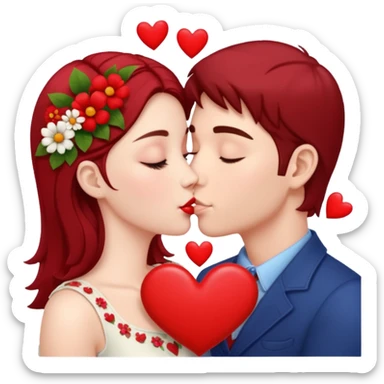 Hyper Realistic Couple kissing surrounded by red hearts and flowers sticker