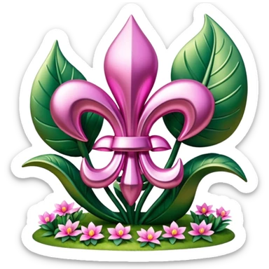 Jeff Koons style pink fleur de lis sculpture in a garden landscape  sticker