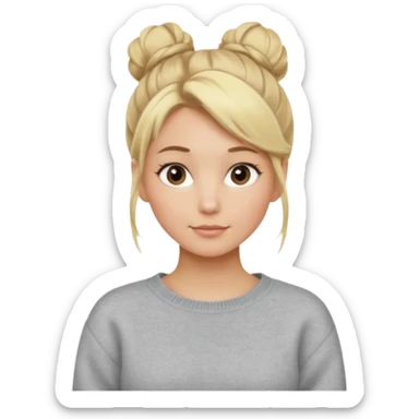 Blonde Women with Bun, Casual Girl – messy blonde bun, soft sweater, relaxed friendly face. sticker